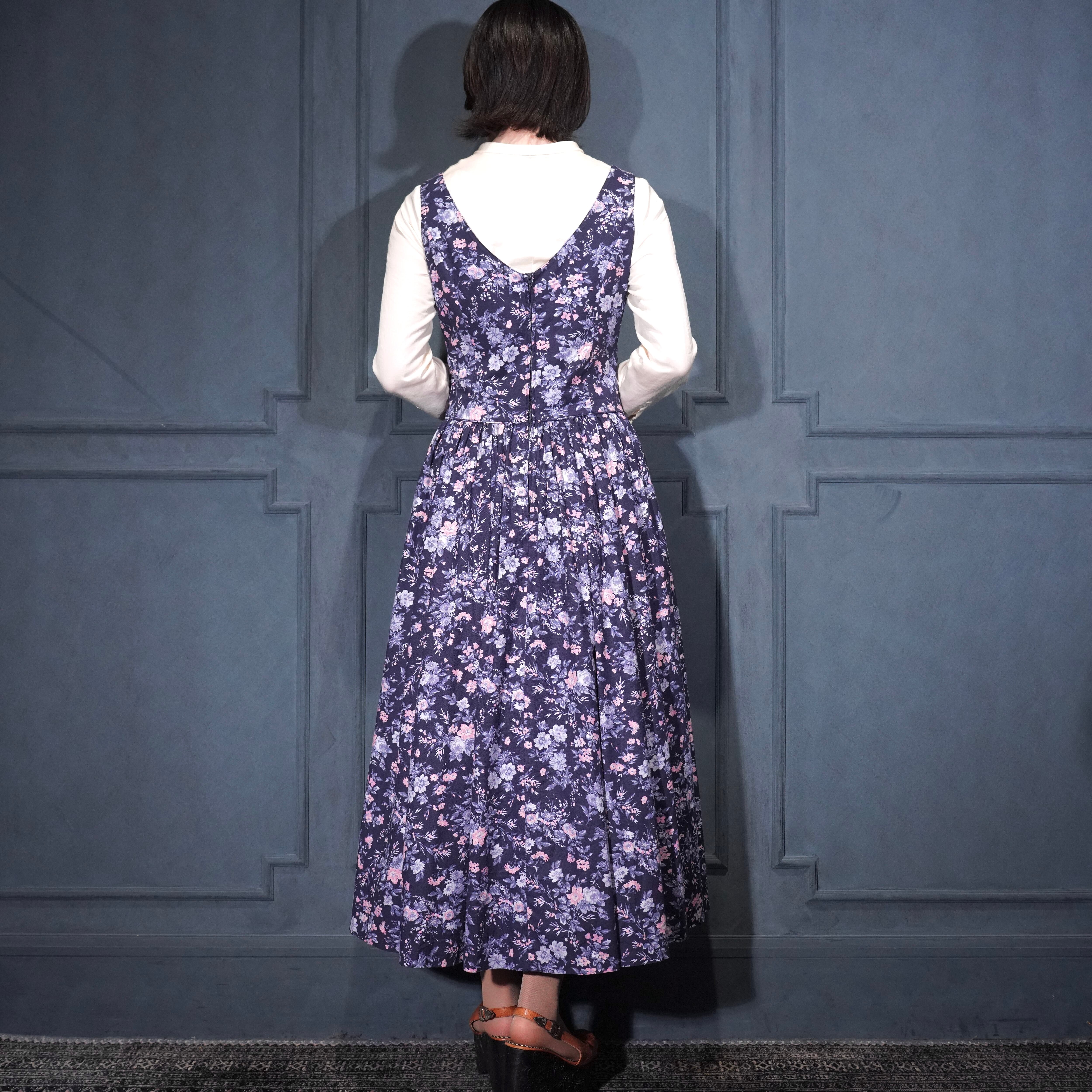EU VINTAGE Iaura asnley FLOWER PATTERNED NO SLEEVE ONE PIECE MADE