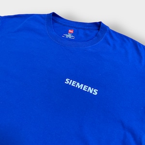 【HANES】企業系 企業ロゴ プリント Tシャツ SIEMENS シーメンス ワンポイントロゴ バックプリント 半袖 ヘインズ ブルー L US古着