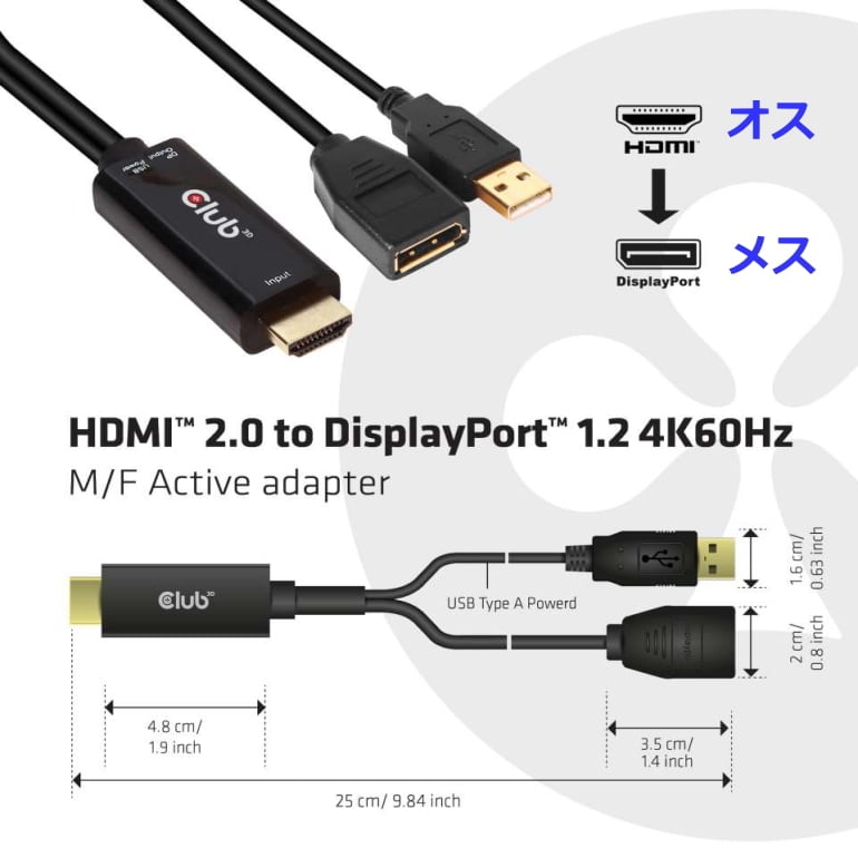 CAC-1331】Club3D HDMI Male オス to DisplayPort 1.2 Female メス