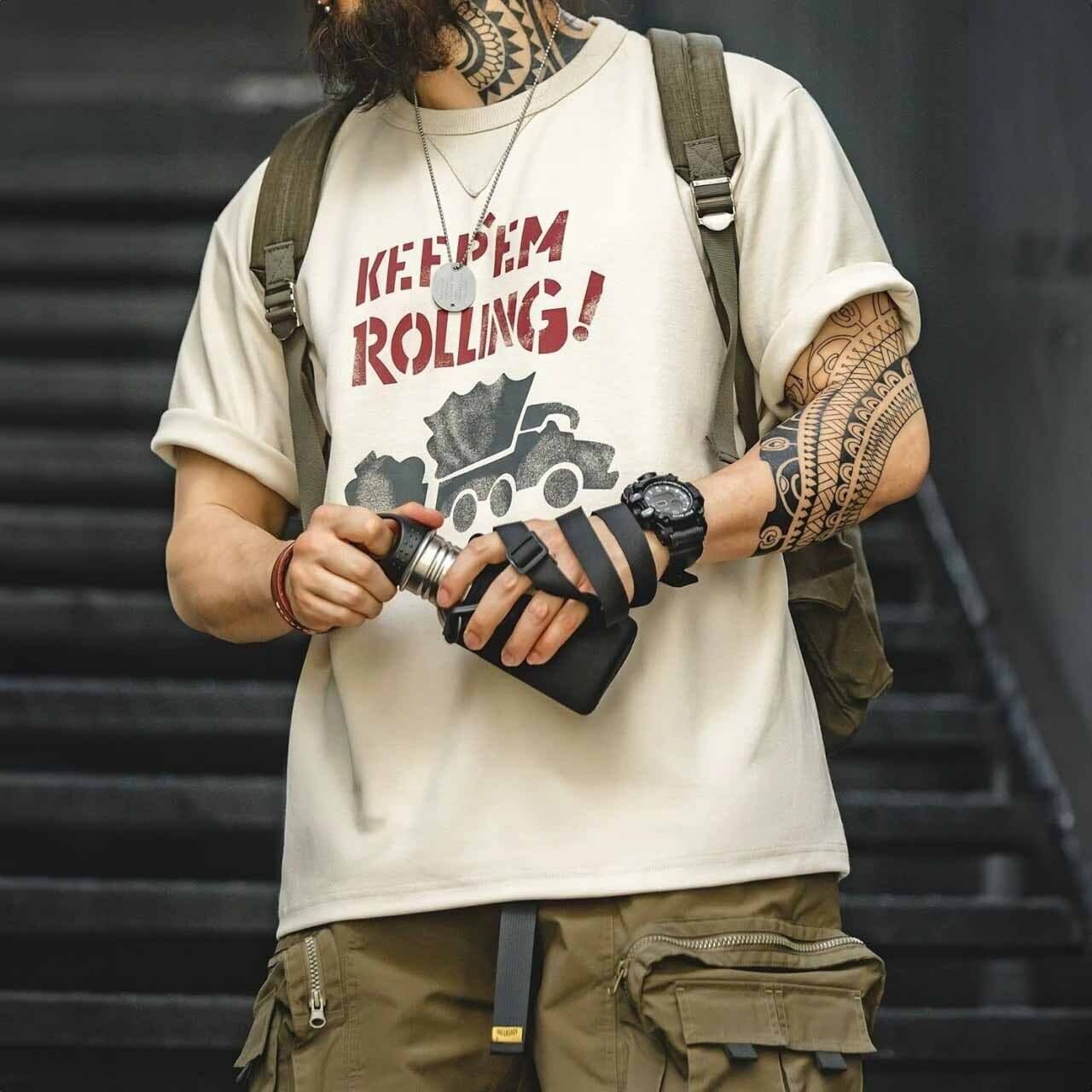 ステンシルライクグラフィックガゼットラインTシャツ 1col   A00184