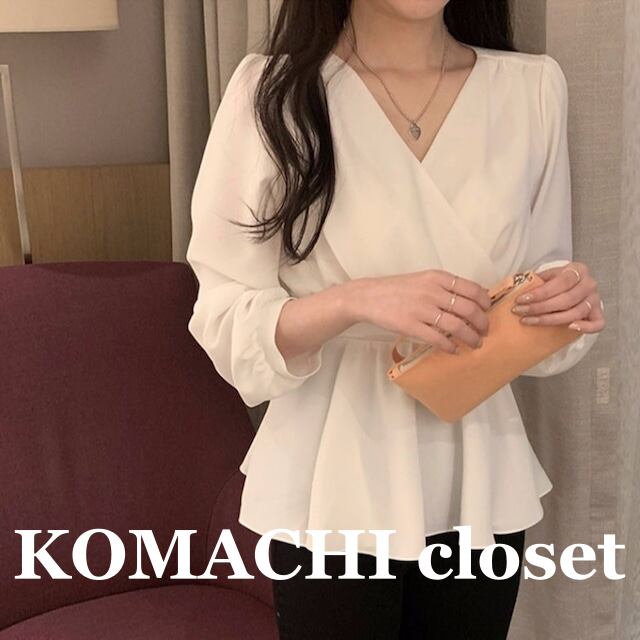 【送料無料】 ペプラムブラウス ラップブラウス カシュクールブラウス 七分袖 Vネック エレガント 韓国 レディース オルチャン 袖あり 長袖 かわいい 大人可愛い きれいめ シンプル 大人 上品 おしゃれ お洒落 大人女子 こなれ感 ラブリー キュート 主役級 存在感 抜け感 無地 春 夏 10代 20代 30代 40代 オフィス ビジネス OL 通勤 通学 デート 女子会 お泊まり 休日 イベント リゾート 旅行 着回し 普段使い 重ね着 トレンド インスタ映え 白 ホワイト ピンク