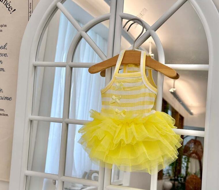ribbon chuchu onepiece S ~ XL 2color  /  犬服 犬の服 ドッグウェア チュール ワンピース 袖なし ドレス リボン 可愛い ワンコ服 ストレッチ b61