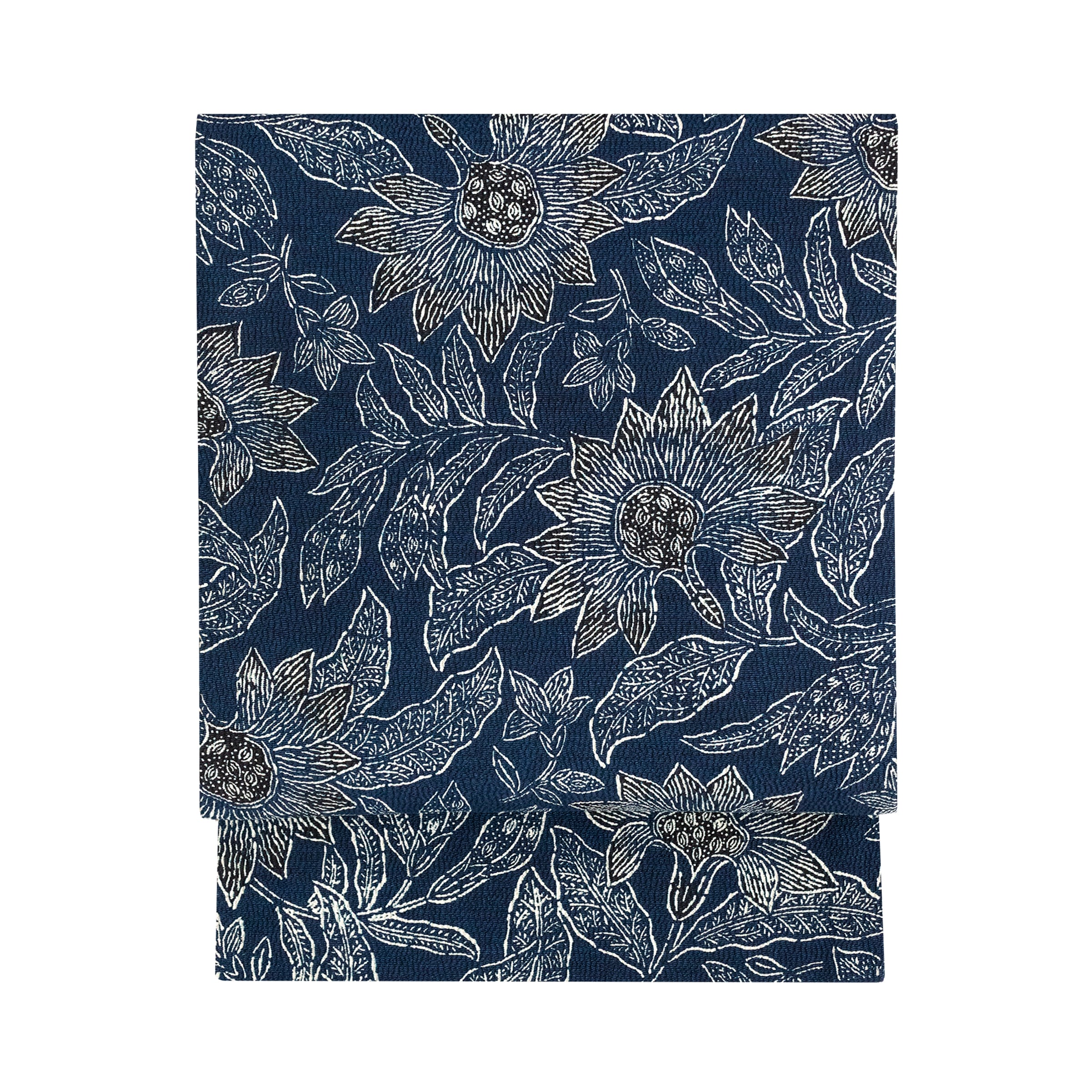 【未使用　作家物】型絵染　鶴唐草　結城紬　名古屋帯　帯丈360cm 帯幅31cm 帯 | きものはちす