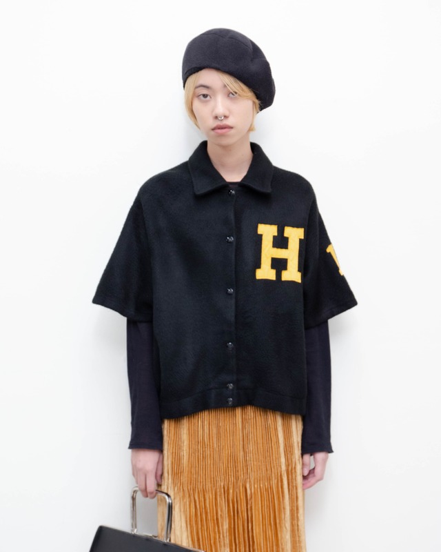 1960s short sleeve black fleece lettered jacket