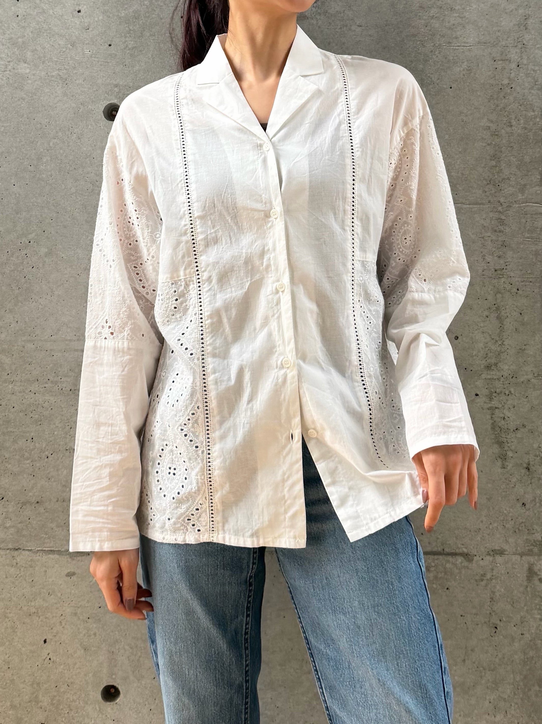LAWN LACE OPEN COLLAR SHIRT（ﾛｰﾝﾚｰｽｵｰﾌﾟﾝｶﾗｰｼｬﾂ）【3376100】 | CIEL'AIR