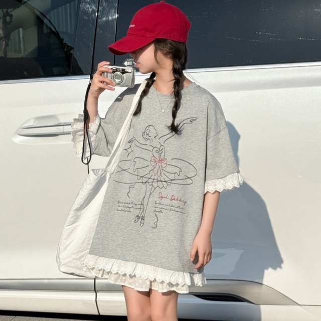 レース付きTシャツ＆ジャカードドットスカート 2025年夏 新作 女児用