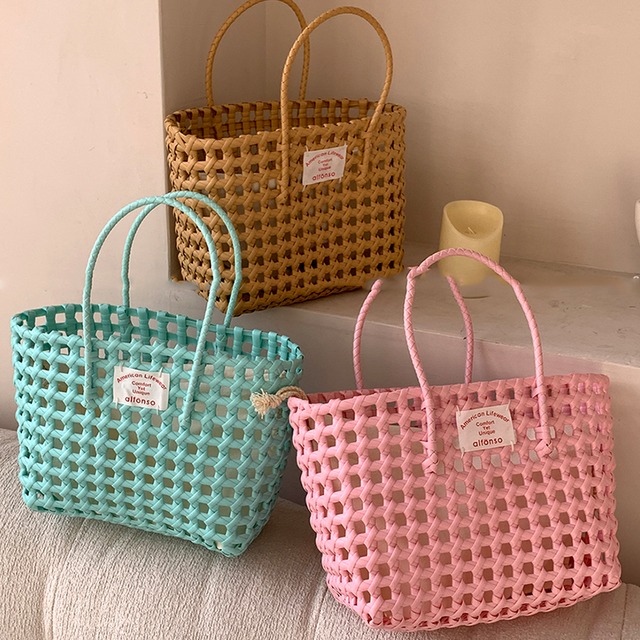【BAG】サマー透かし編みマカロン色織バッグ 全10色