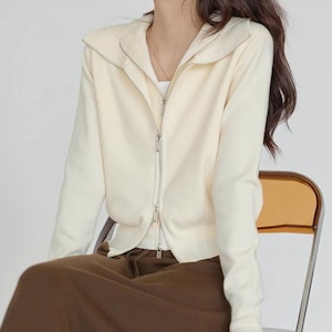 double zipper hooded cardigan N30219