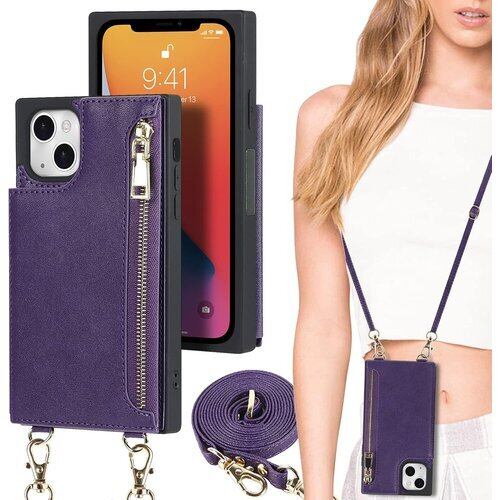 iPhone13 mini ケース ショルダー クロス ini ケース アイフォン 13 ミニ カバー アップル アイホン13ミニ 携帯ケース 13ミニ 13みに アイホン13ミニ アイフォン13ミニ スマホケース 手帳型 適用 case iCoverCase 肩マグネット スナップ式 横置き スタント 肩がけ 首掛け 斜め掛け ファスナー ストラップ付き ショルダーケース カード入れ カバー スマホケース 携帯カバー パープル 1534