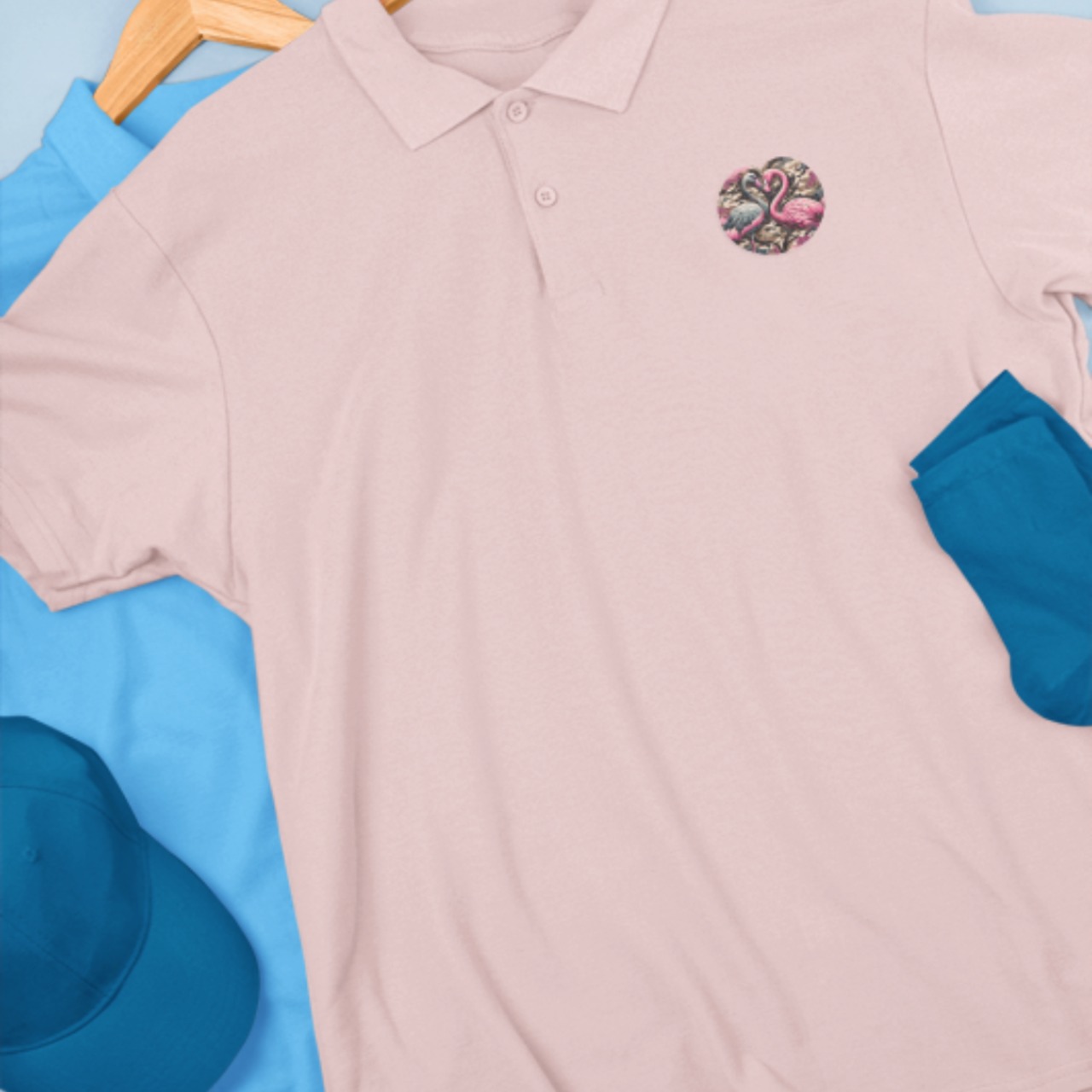 Polo-shirt-one point-カモフラハートフラミン 4126