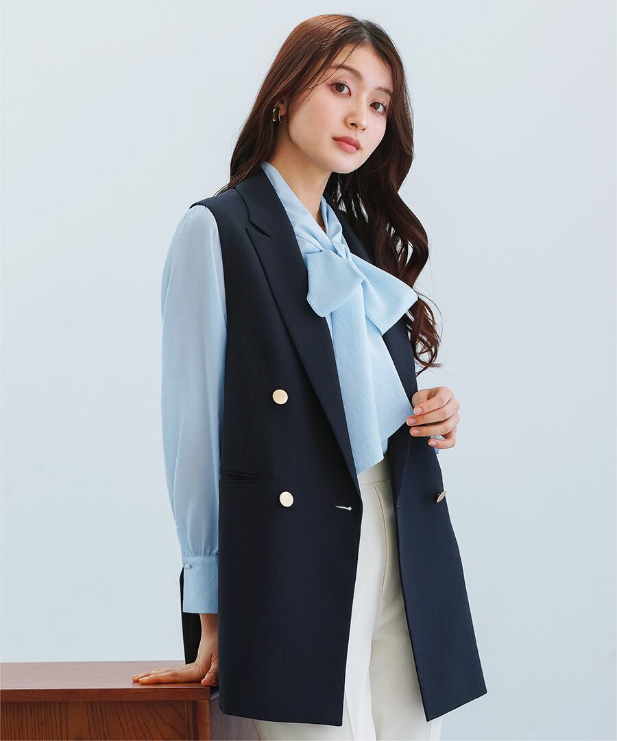 SALE 30％OFF】【 洗える 】 ツイルテーラードダブルジレ（775537