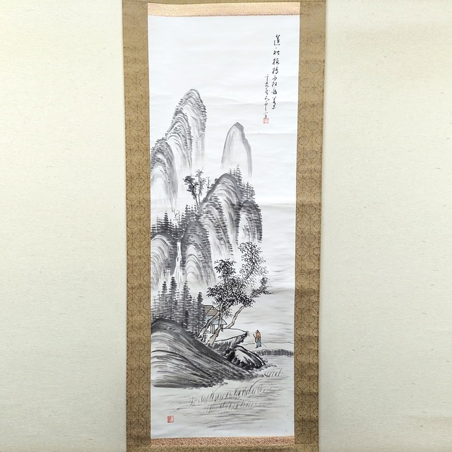 掛軸・山水画・水墨画・No.230426-21・梱包サイズ80