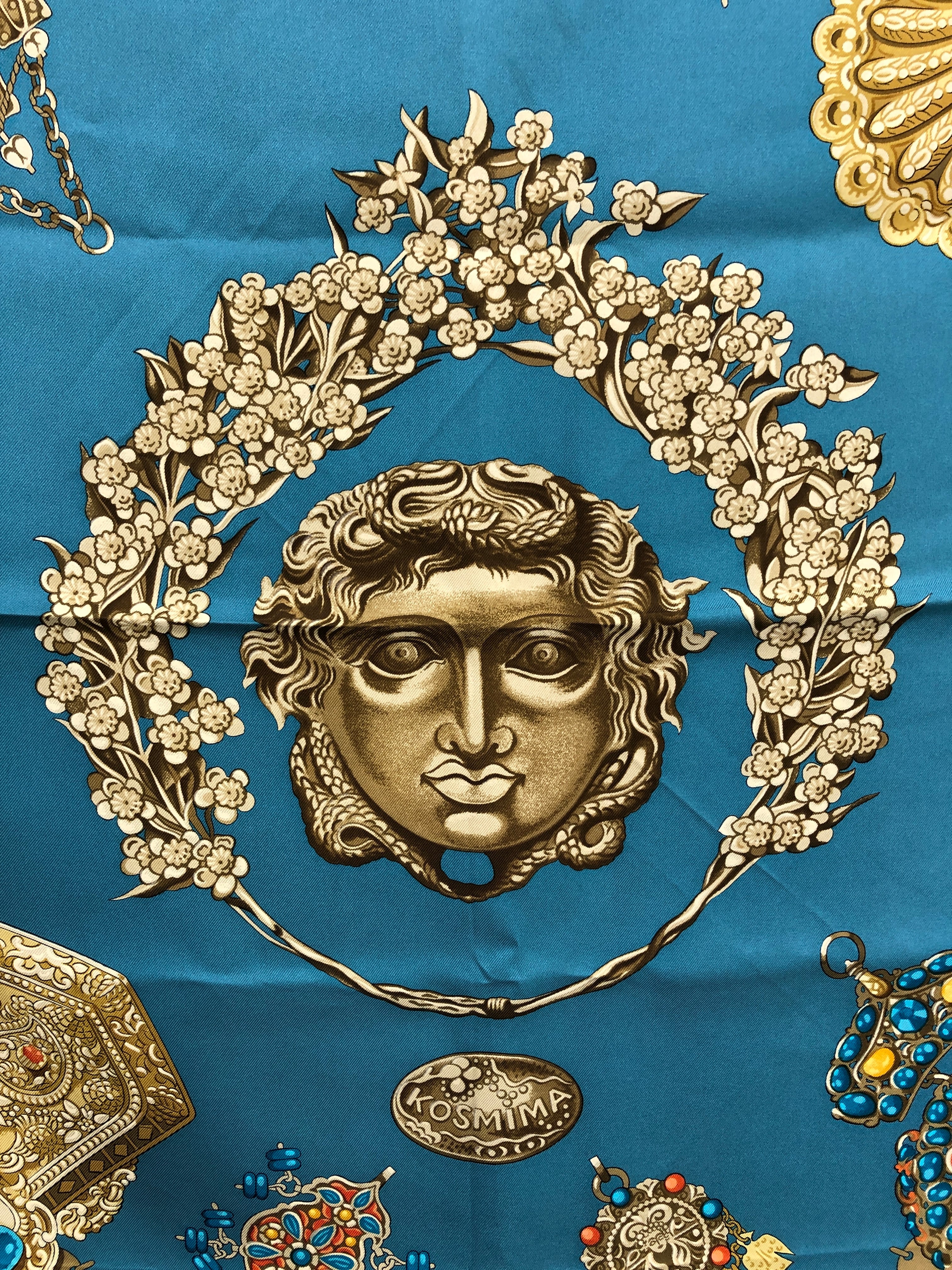 HERMES エルメス カレ90 スカーフ ブルー シルク KOSMIMA vintage