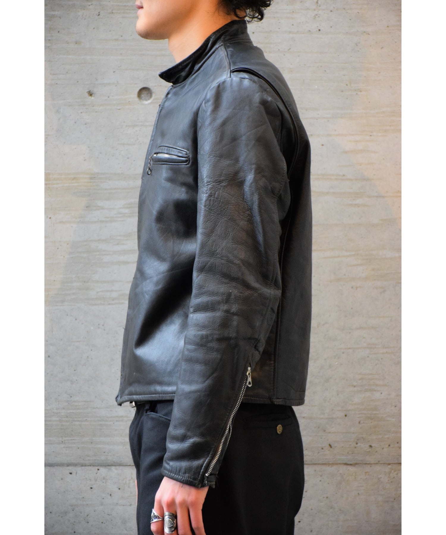 70's GENUINE LEATHER レザージャケット メンズ 40 ブラック