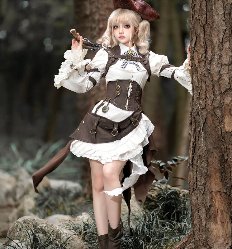 スチームパンク steampunk ウエストコルセット + 付け袖 + ブラウス +