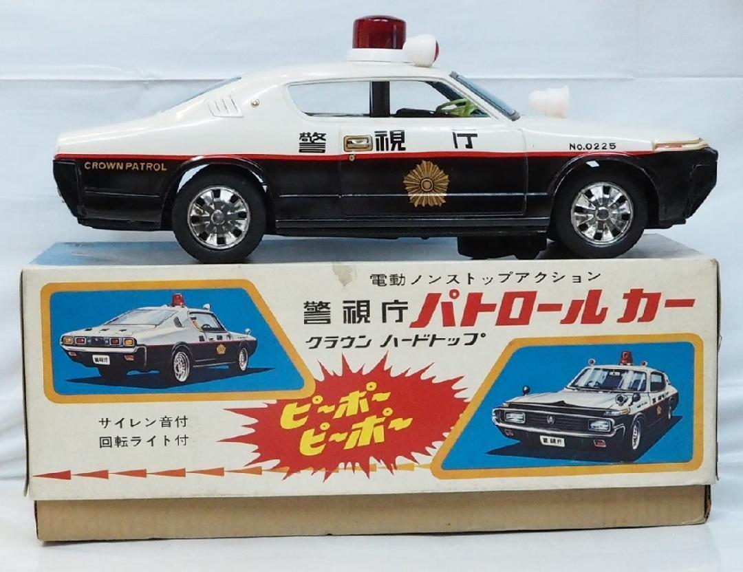 当方の全出品リストアオシン トヨタ クラウンHT SLパトカー電動走行tinブリキtoy箱付car