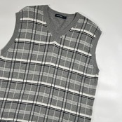 NAUTICA ノーティカ チェック柄 Vネック コットン ニット ベスト サイズ L /グレー系 メンズ