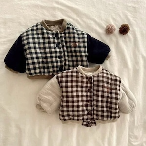 【冬作】韓国風チェックアウター