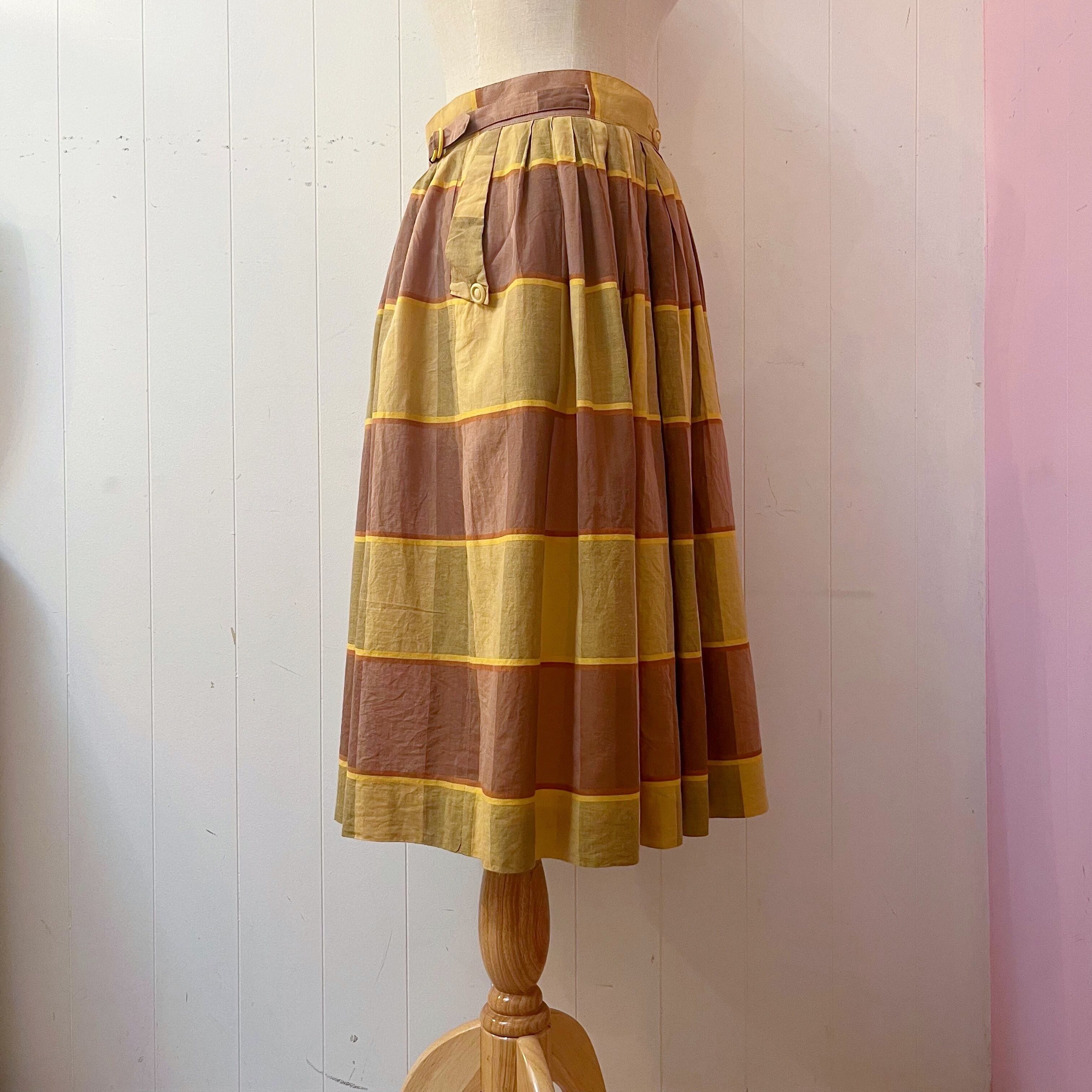 yellow brown check cross belt skirt