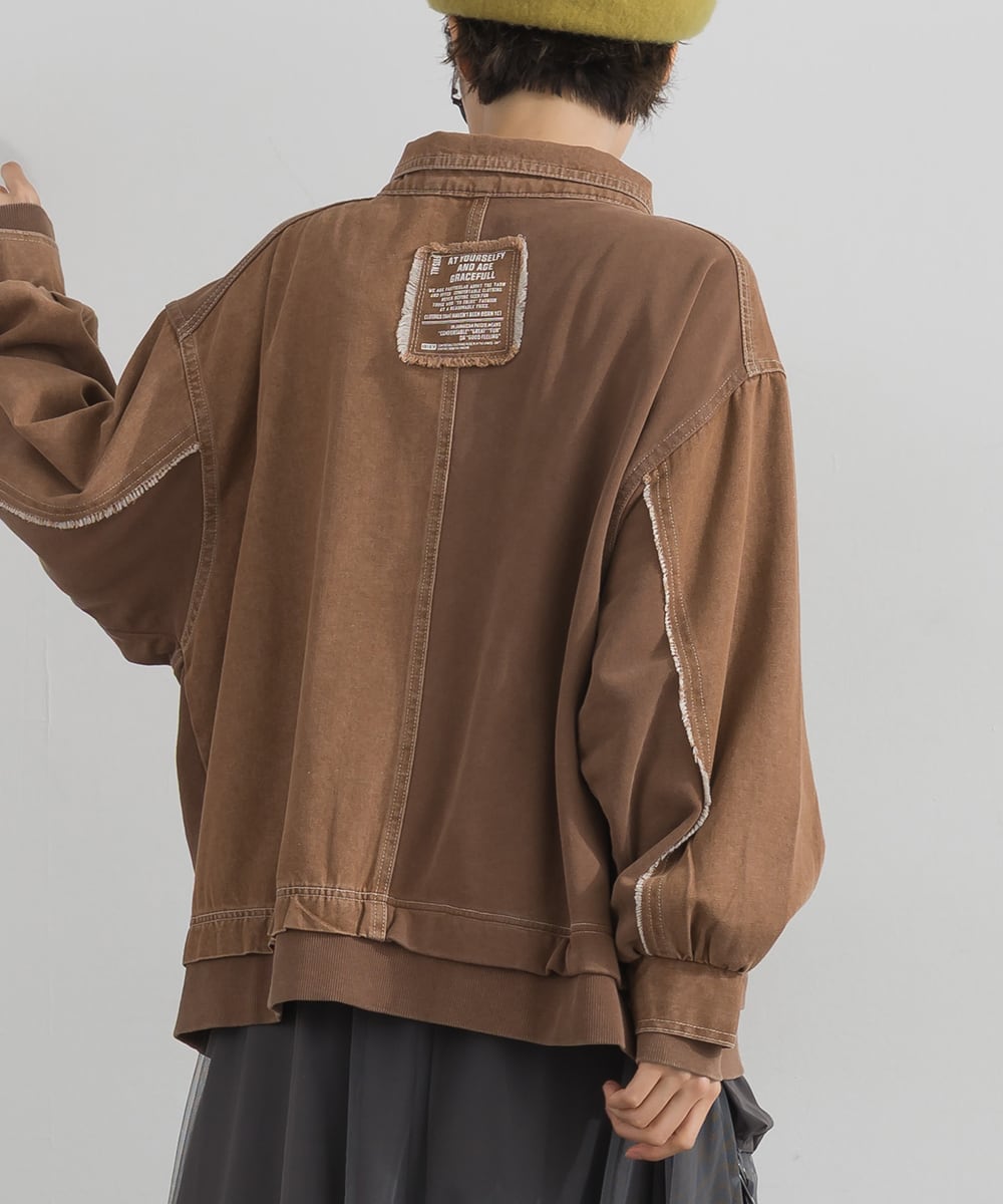 J263053 硫化染め・インディゴ染め 綿裏毛×7ozデニム リメイク風