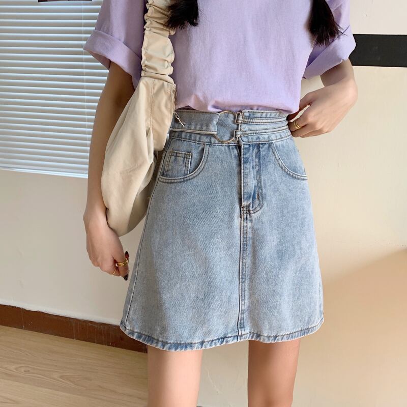 Aラインスカート スプリングオータムハイウェストウェストジーンズ 春物 秋物 1号婦人43340722467