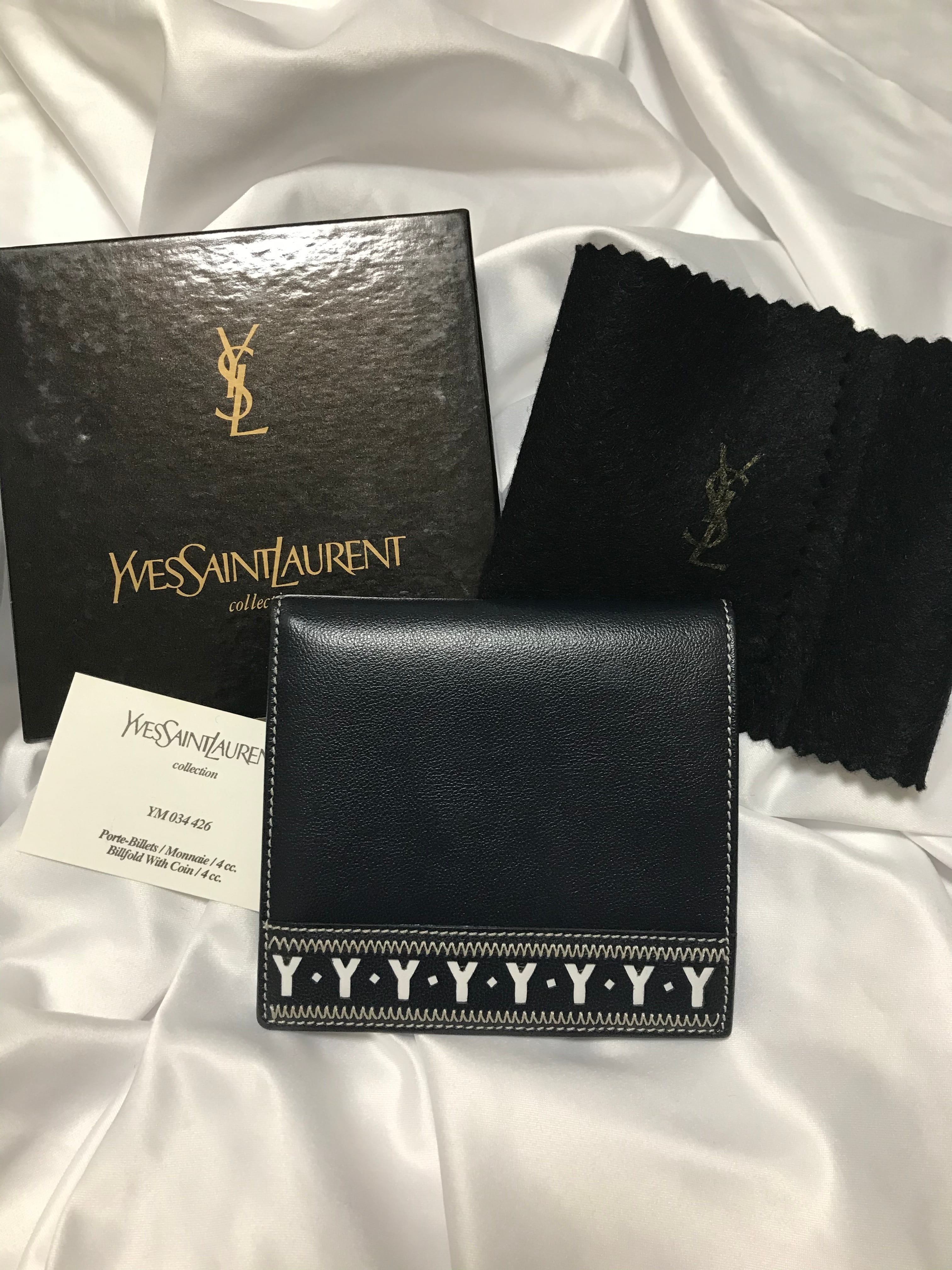 Yves Saint Laurent Yカット 折財布 ネイビー イヴサンローラン wallet 