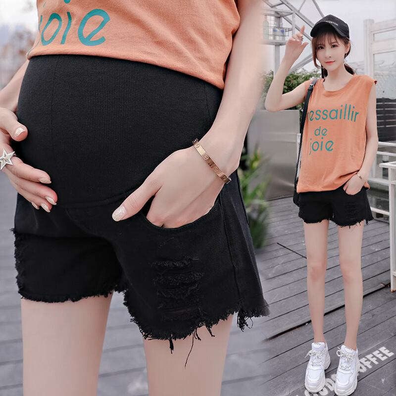 【新作】【送料無料】 マタニティウェア2020夏オールマッチ新しいウォッシュドデニム妊娠中のベリーリフトショーツファッション擦り切れた妊娠中のショーツ-アリババ サマー 夏物 ブルマー expec298446092303