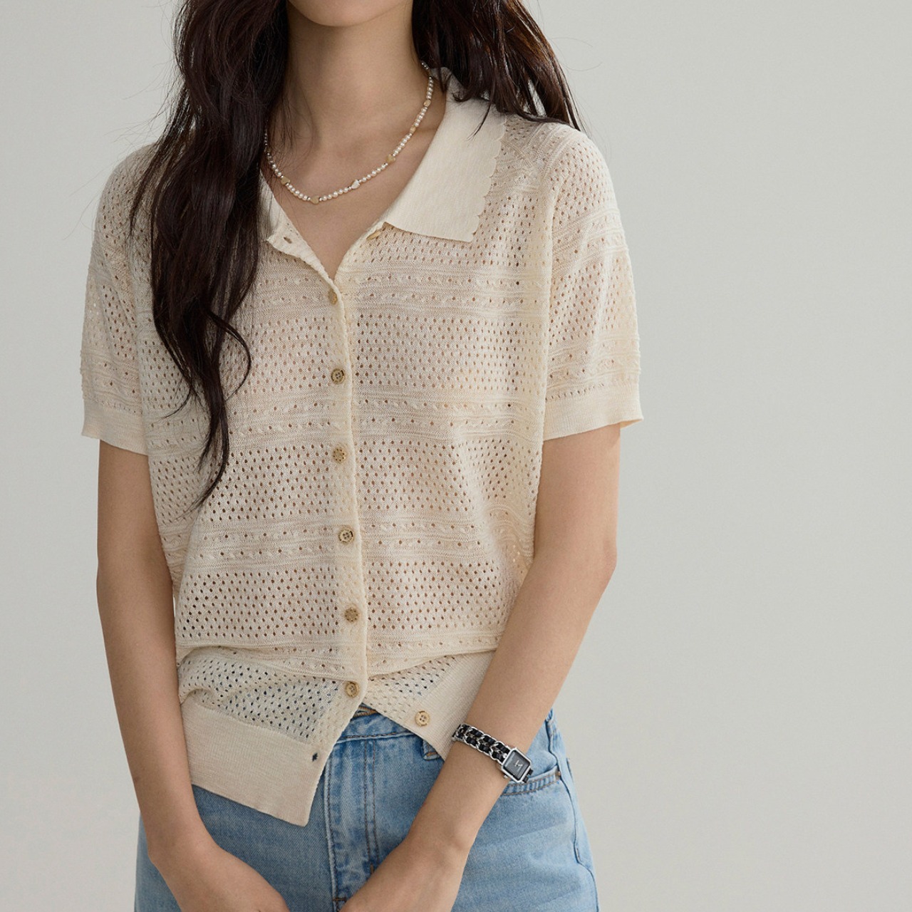 Sheer Knit Polo Shirt T4618