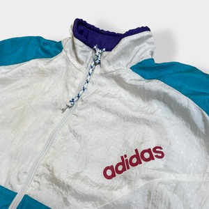 【adidas】80s トラックジャケット ブルゾン ワンポイントロゴ TEAMadidas チームアディダス バックプリント 切替 マルチカラー 万国旗タグ 銀タグ アディダス US古着