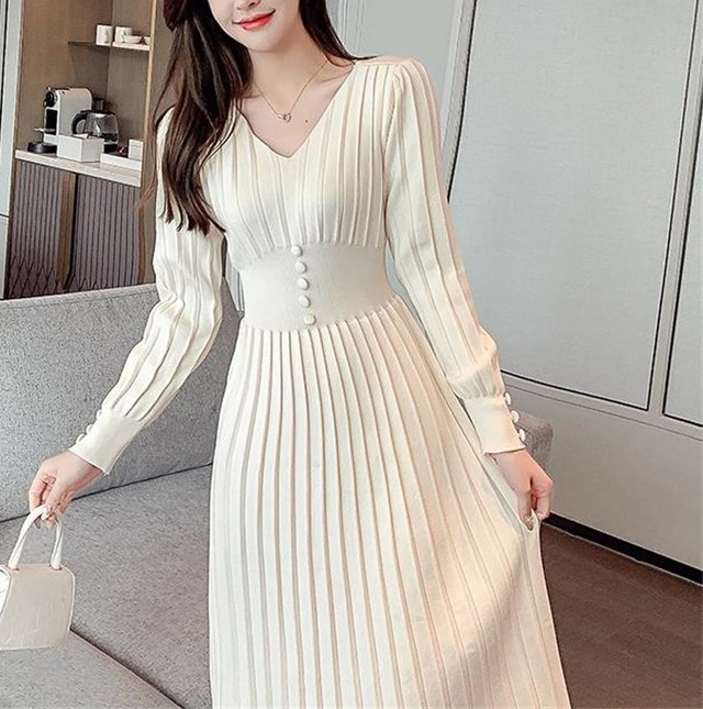 プリーツニットワンピース　　22343