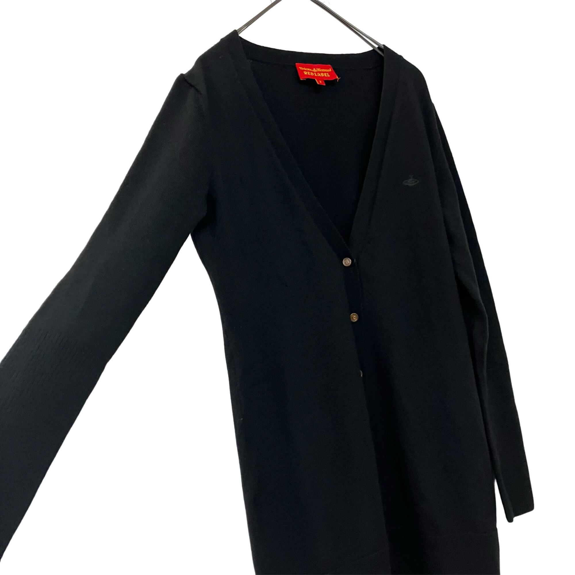 【美品】ヴィヴィアンウエストウッド ロングカーディガン オーブ刺繍 ブラック 黒 美品 Vivienne Westwood RED LABEL orb embroidery stretch button