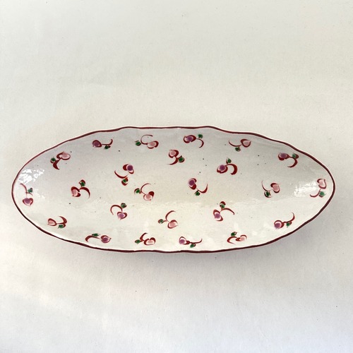 志野赤絵朱巻点花舟鉢（大）【榛澤宏】