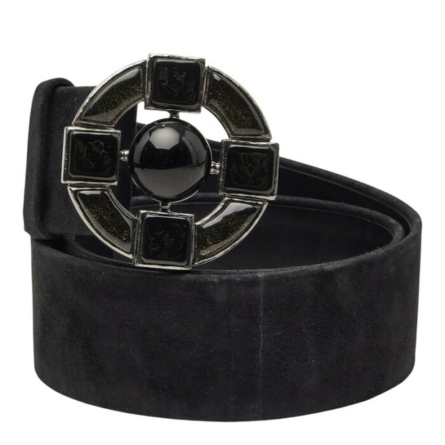 シャネル ベルト サイズ 80 32 ブラック スウェード カラーストーン レディース CHANEL 【中古】