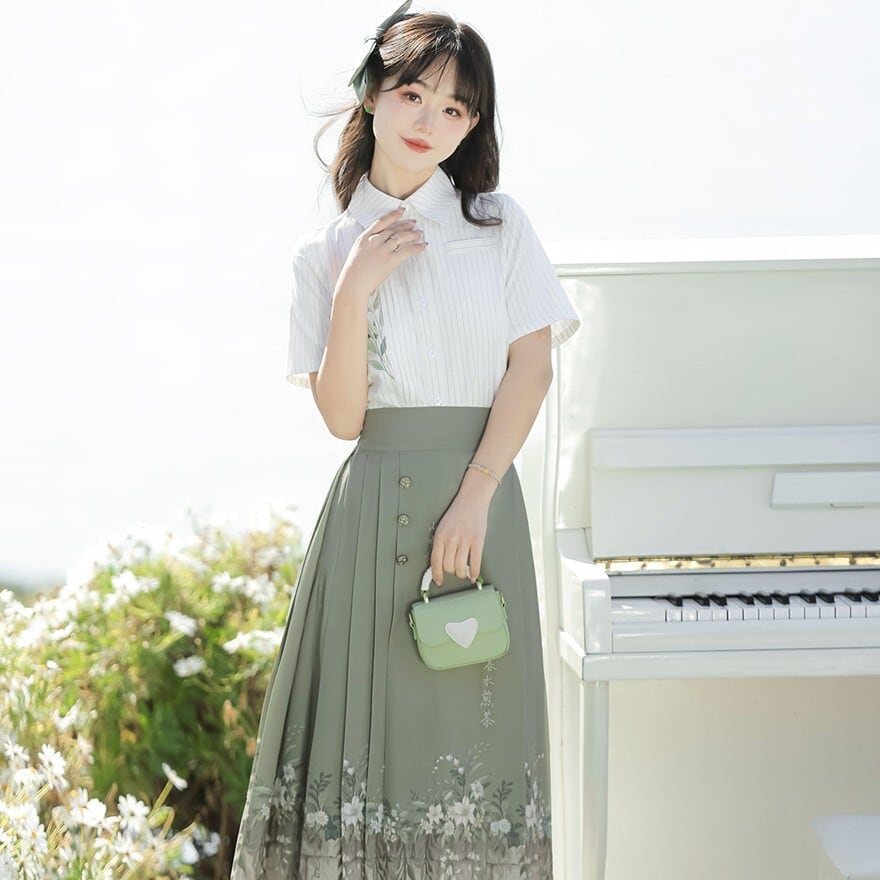 中華風セットアップ 半袖刺繍ブラウス花柄ロングスカート | ゴスロリ
