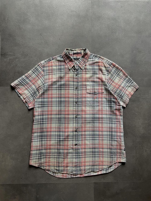 NAUTICA ノーティカ 半袖 チェックシャツ ボタンダウン L ピンク系