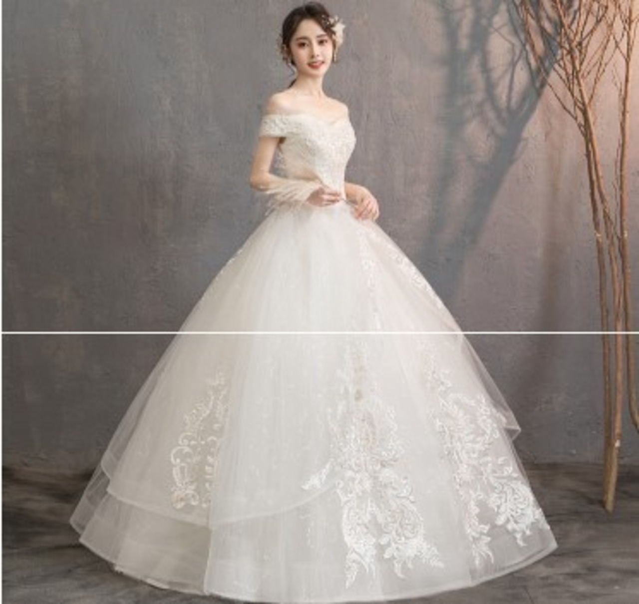 高品質！ ウエディングドレス オフショルダー ロング エレガント  