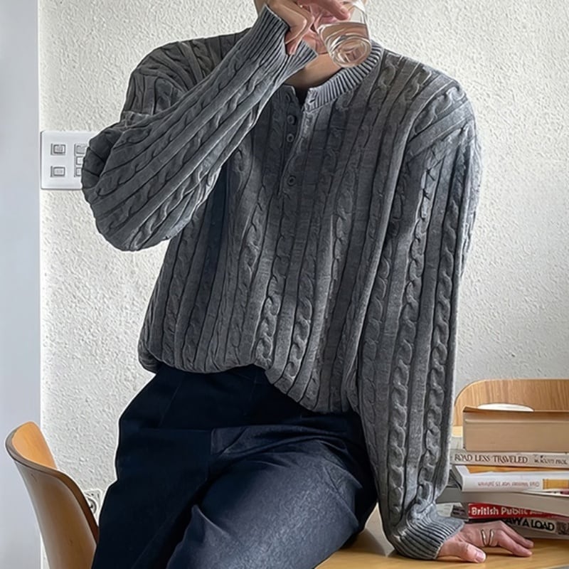 ケーブルヘンリーネックセーター C10075