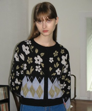 [SINOON] FLORAL JACQUARD CARDIGAN (BLACK)