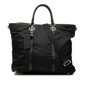 プラダ 三角ロゴプレート ハンドバッグ ショルダーバッグ 2WAY ブラック ナイロン レザー レディース PRADA 【中古】