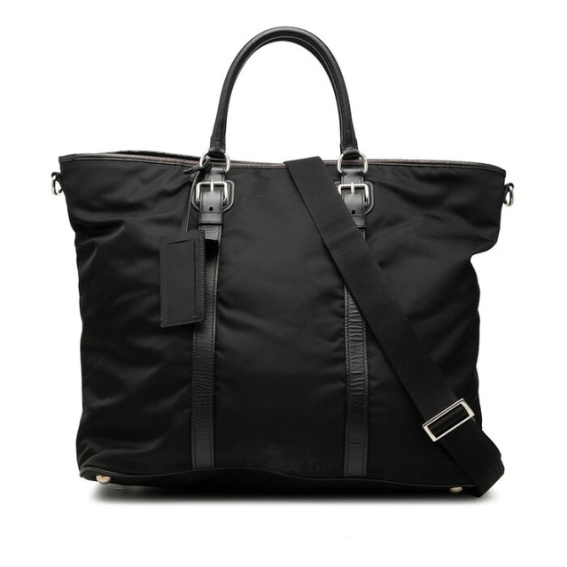 プラダ 三角ロゴプレート ハンドバッグ ショルダーバッグ 2WAY ブラック ナイロン レザー レディース PRADA 【中古】