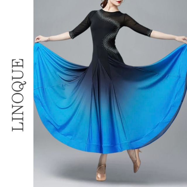 グラデーション五分袖ロングワンピース 2color 【L00024】