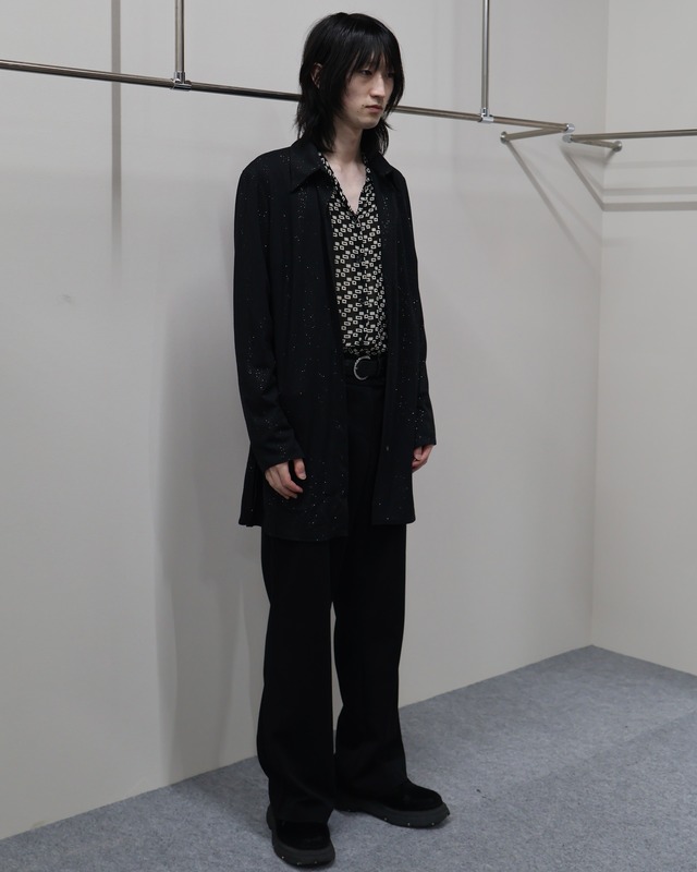 square design sheer open collar shirt / Kyoto store