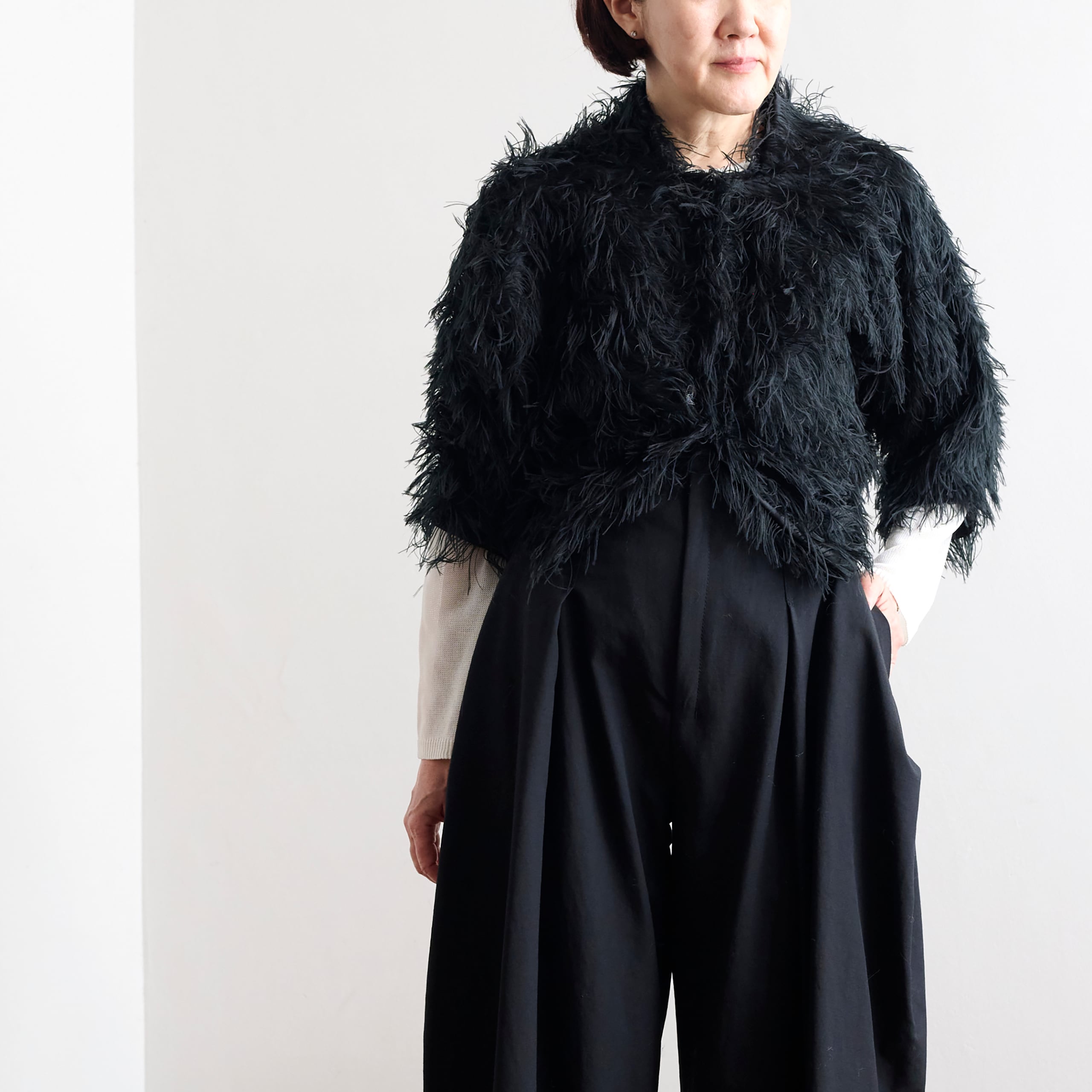 divka ディウカ シャギーブラウス Long Shaggy Jacquard Buttoned Blouse c/#2 black / size2