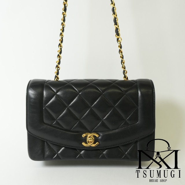 CHANEL シャネル マトラッセ ラムスキン シングルフラップ シングルチェーンバッグ ダイアナフラップ ブラック ゴールド金具 2番台