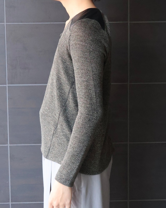 leather switching glitter knit