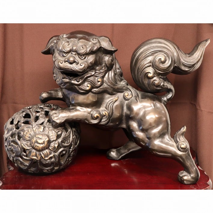 金属製・玉乗り狛犬(獅子・シーサー)・No.181030-33・梱包 金属製・玉乗り狛犬(獅子・シーサー)・No.181030-33・梱包