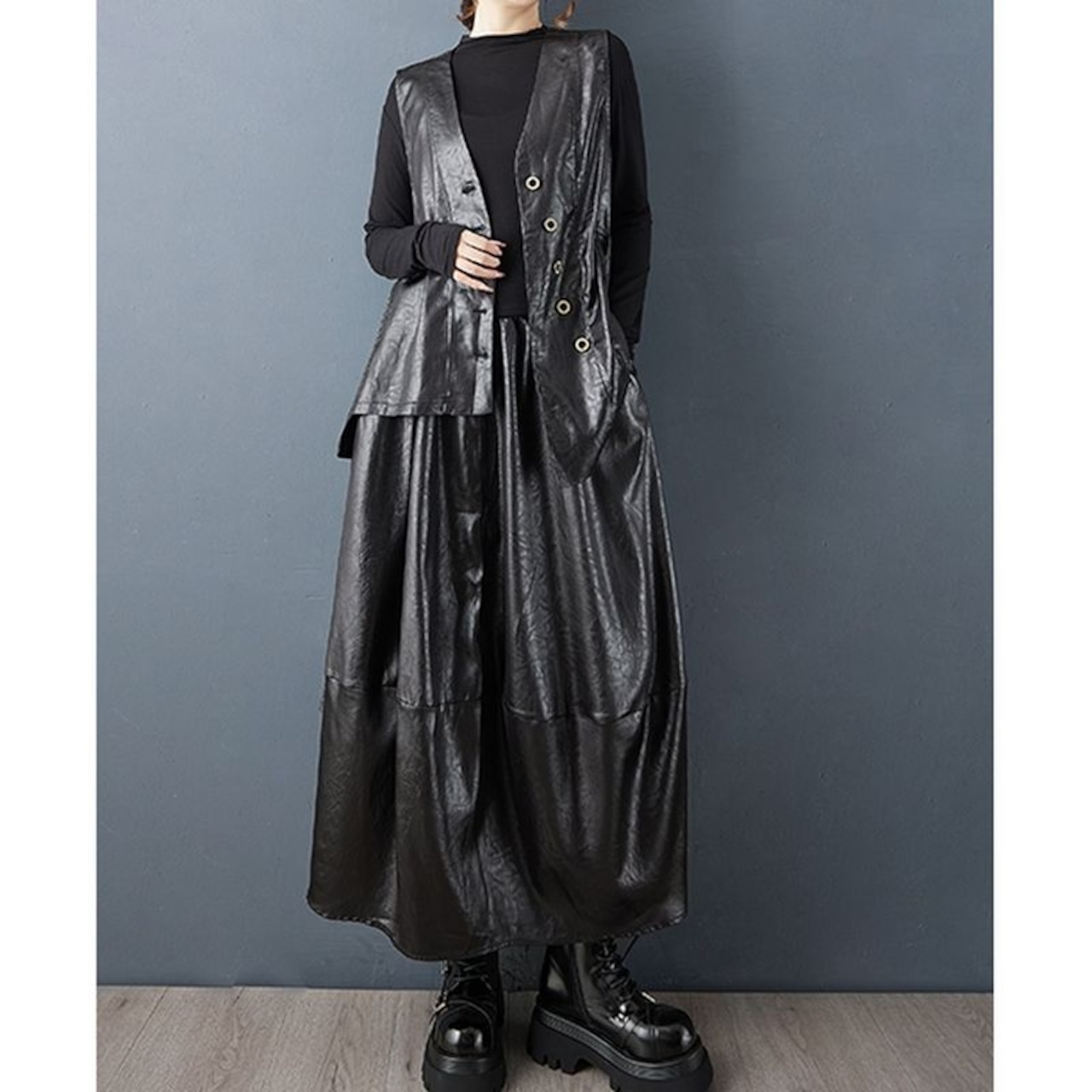 ボタンフロント フェイクレザー セットアップ 00285