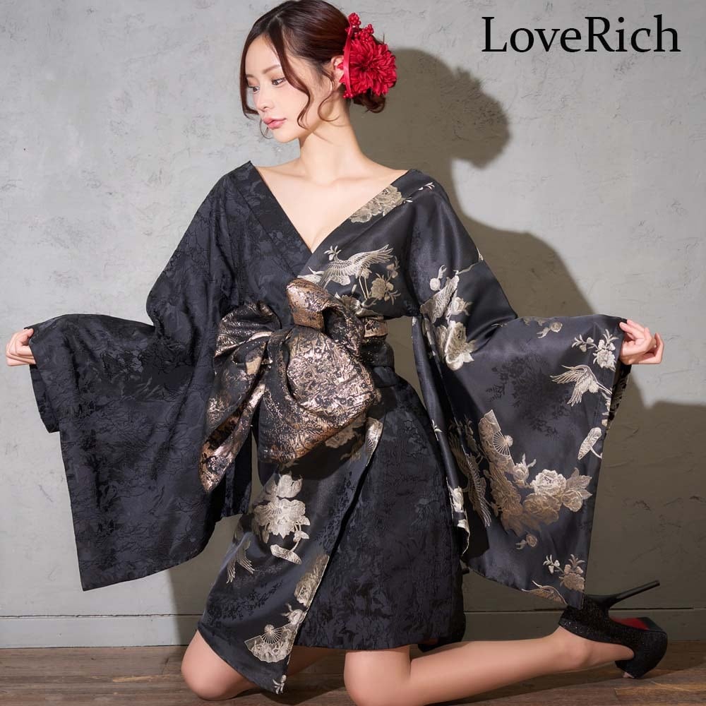 シックフラワー柄ミニ花魁ドレス コスプレ LR1353＊シックフラワー柄