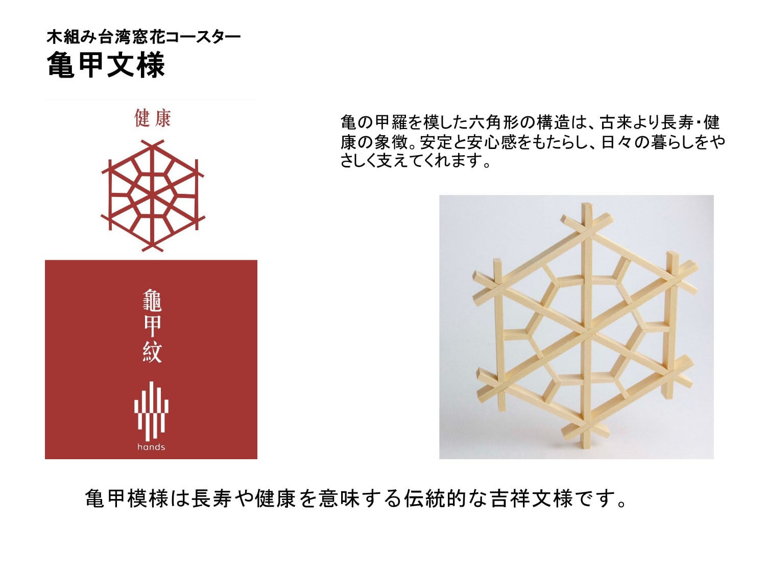 亀甲紋] 木組み台湾窓花コースター・窓花DIY体験キット【HANDS-手手