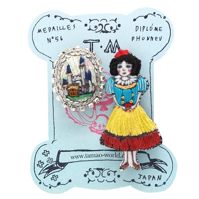 刺繍ミニブローチ白雪姫と鏡